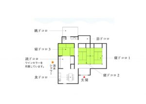 水平線と朝陽の宿間取り図
